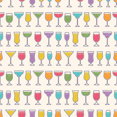 Seamless Pattern with DIfferent Cocktails in Rows.のイラスト素材