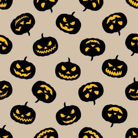 Spooky Pumpkins Background for Halloween. Vector Seamless Pattern. Flat Vector Illustration for Printing Invitations, Gift wrapping, Decorations, Advertisements, Banners, Wallpapers, Fabricのイラスト素材