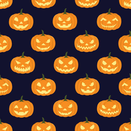 Halloween Background with Carved Pumpkins.Seamless Pattern for Halloween Celebrations and Holidays. Vector Illustration for Carving Competition Invitations, Gift wrapping, Wallpapers, Fabric, Bannersのイラスト素材
