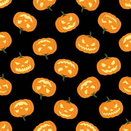 Halloween Background with Jack-o-Lanterns.Seamless Pattern for Halloween Festivities. Flat Vector Illustration for Printing Invitations, Gift wrapping, Advertisements, Banners, Wallpapers, Fabricのイラスト素材