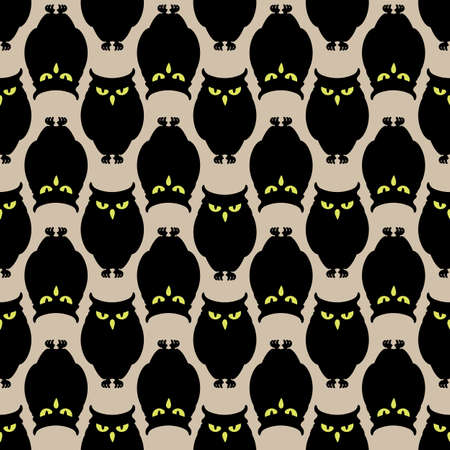 Halloween Pattern with Scary Owls. Flat Vector Illustration. Spooky Background for Halloween Party, October Party Decorations, Invitations, Banners, Wallpapers, Gift wrappers, Greeting cardsのイラスト素材