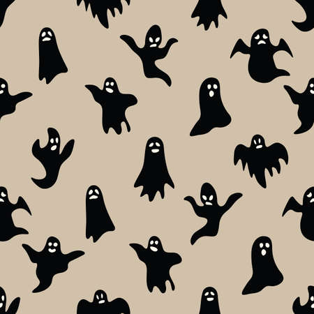 Halloween Ghosts Seamless Pattern. Vector Graphic For Party Decorations, Invitations, Greeting Cards, Gift wrapping, Backdropsのイラスト素材