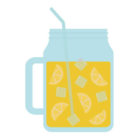 Lemonade in Mason Jar. Vector Illustration. Graphic for Photographic Print, Sticker, Poster, Bar-Restaurant Menu, Recipe, Packaging, Party Invitations, Tags, Advertisement, Iconのイラスト素材