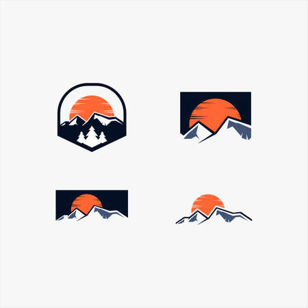 simple mountain and moon logo design vectorのイラスト素材