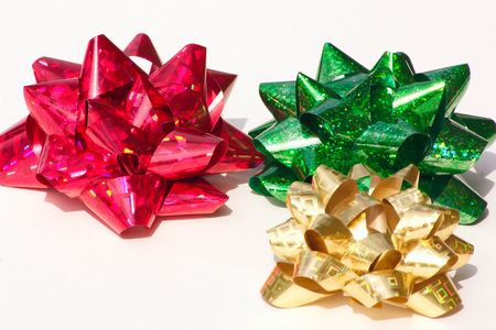foil bows in red gold and greenの写真素材
