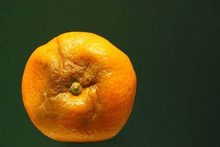 orange gone rotten over a dark green backgroundの写真素材