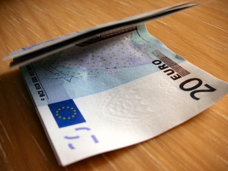 folded twenty euro notesの写真素材