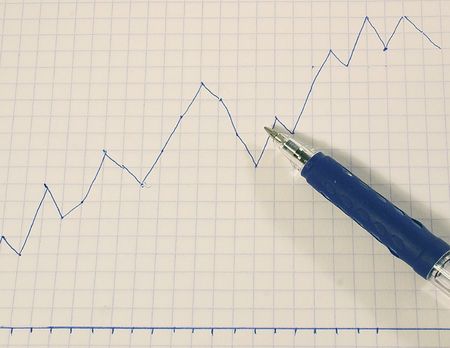 graph with a pen showing the rise in profitsの写真素材