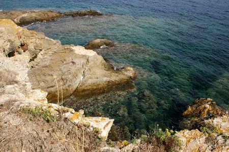 rocky  coastline and seaの写真素材