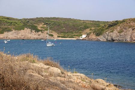 large bay with boats moored in itの写真素材