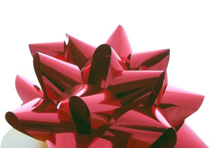ribbon on a gift box isolated over whiteの写真素材