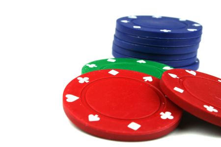 stacks of poker chips isolated overwhiteの写真素材