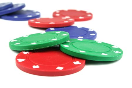 stacks of poker chips isolated overwhiteの写真素材