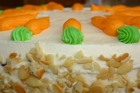 decorated  carrot cake showing detailの写真素材