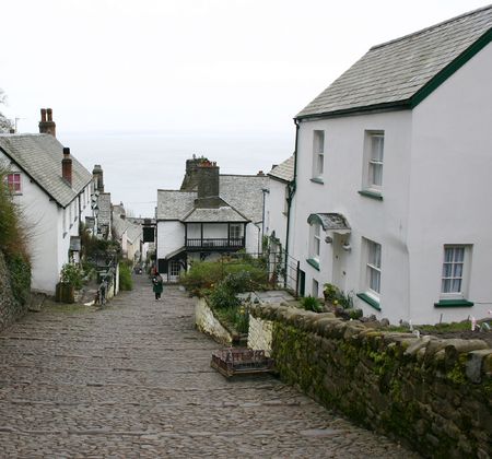 long cobbled steep steps in a village streetの写真素材