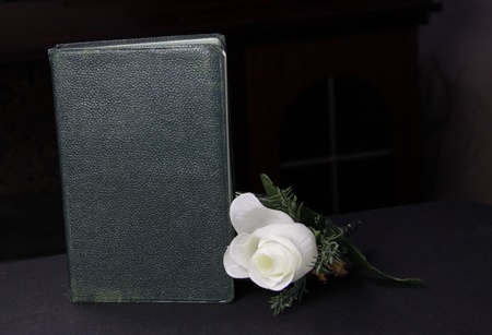 a rose next to a book depicting it could be a romantic novelの写真素材