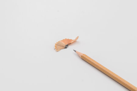 Close up wood pencil isolated on white  backgroundの写真素材