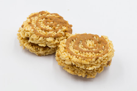 Stack of rice cracker, rice cracker with coconut palm sugar.の写真素材