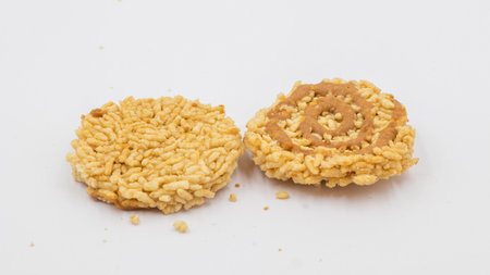 Stack of rice cracker, rice cracker with coconut palm sugar.の写真素材