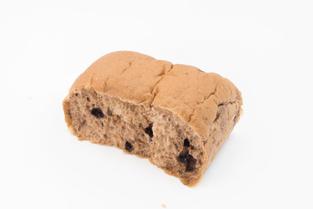 Japanese milk bread on white background, Loaf of bread on white background, White bread made from rye and wheat flour coarse grindingの写真素材