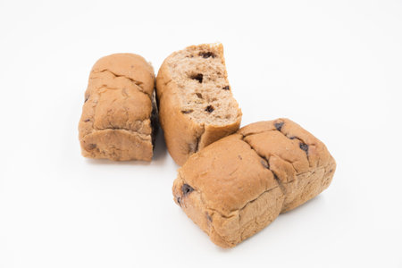 Loaf of bread on white background, White bread made from rye and wheat flour coarse grindingの写真素材