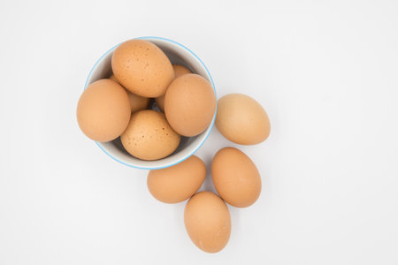 Chicken eggs on white background,  egg isolated on the white background, Close-up view of raw...