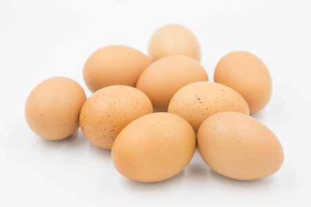 Chicken eggs on white background,  egg isolated on the white background, Close-up view of raw...