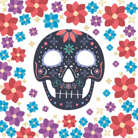 Vector Dia de Los Muertos, Day of the Dead or Mexico Halloween sculls collection. sugar skull. skull with floral ornament Decoration with flowers. Vector illustration background. Isolated over whiのイラスト素材