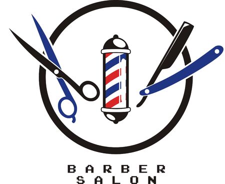 Barber shop symbol scissor, razor, barber pole logo design vector eps formatのイラスト素材