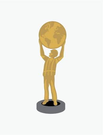 vector of Construction Trophy worker holding globeのイラスト素材