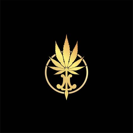 vector of gold luxury cannabis marijuana logo designのイラスト素材