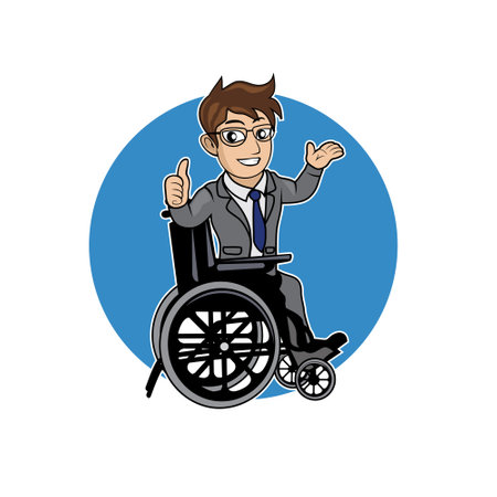 Cartoon a disabled person sitting in wheelchair designのイラスト素材