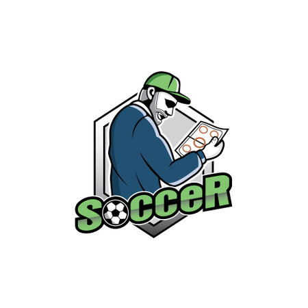 Vector of soccer team logo with manager character design   format, suitable for your design needs, logo, illustration, animation, etc.のイラスト素材