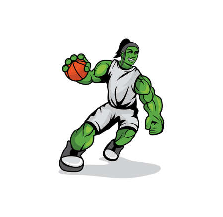 Female hulk playing basketball design illustration vector  format , suitable for your design needs, logo, illustration, animation, etc.のイラスト素材