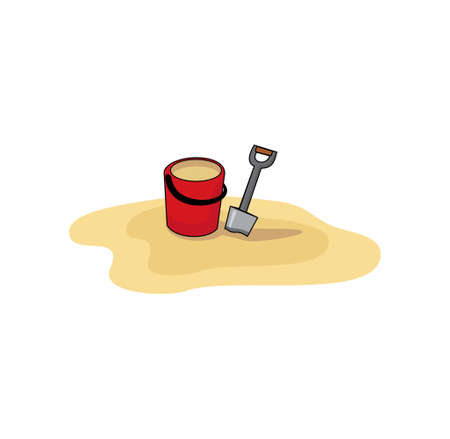 Bucket sands with shovel on the beach design illustration vector  format , suitable for your design needs, logo, illustration, animation, etc.のイラスト素材
