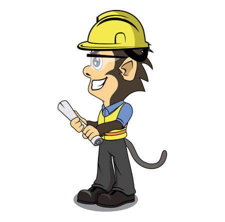 Monkey contructions worker cartoon character design illustration vector eps format , suitable for your design needs, logo, illustration, animation, etc.のイラスト素材