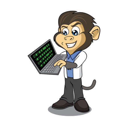 Monkey hacker cartoon character design illustrationのイラスト素材