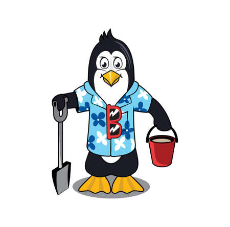 Penguin cartoon character on the beach design illustration vector eps format , suitable for your design needs, logo, illustration, animation, etc.のイラスト素材
