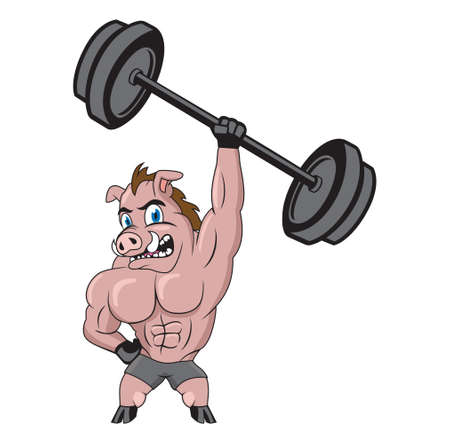 Pig fitness bodybuilder cartoon character design illustration vector eps format , suitable for your design needs, logo, illustration, animation, etc.のイラスト素材