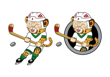 Cheetahs hockey player cartoon character design illustration , suitable for your design needs, logo, illustration, animation, etc.のイラスト素材