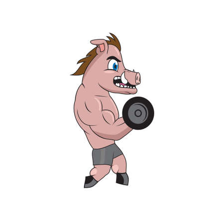 Pig fitness bodybuilder cartoon character design illustration vector eps format , suitable for your design needs, logo, illustration, animation, etc.のイラスト素材