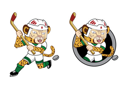 Cheetahs hockey player cartoon character design illustration , suitable for your design needs, logo, illustration, animation, etc.のイラスト素材