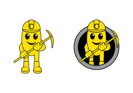 Gold miner mascot cartoon character design illustration , suitable for your design needs, logo, illustration, animation, etc.のイラスト素材