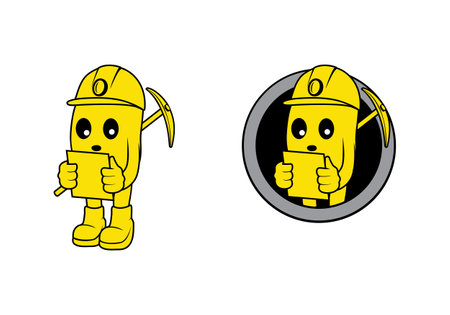 Gold miner mascot cartoon character design illustration , suitable for your design needs, logo, illustration, animation, etc.のイラスト素材