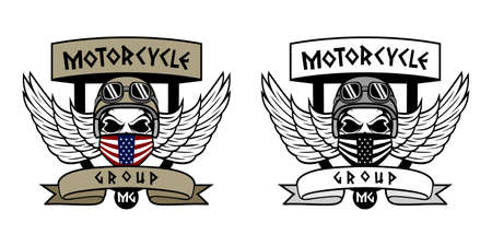 Motorcycle group logo with human skull head design illustrationのイラスト素材