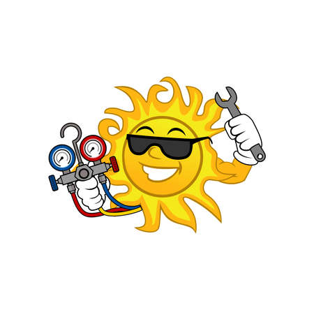 HVAC sun character logo cartoon design illustrationのイラスト素材