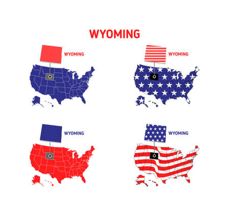 Wyoming map with usa flag design illustrationのイラスト素材