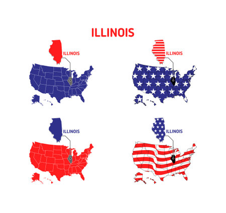 Illinois map with usa flag design illustrationのイラスト素材