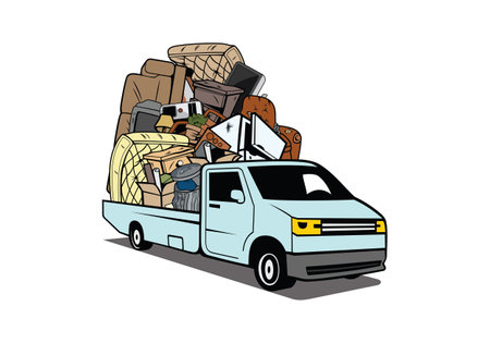 Cartoon pickup truck loaded full of household junk design illustration vector eps format , suitable for your design needs, logo, illustration, animation, etc.のイラスト素材