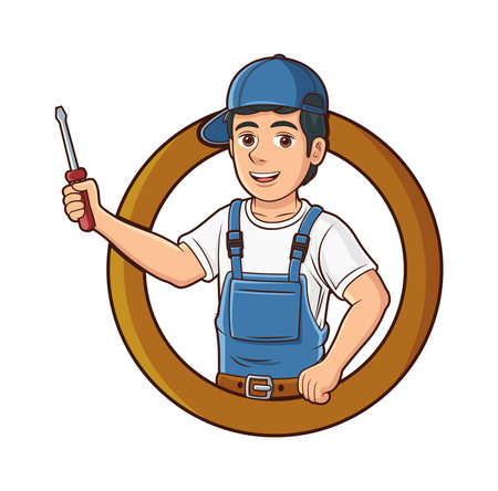 HVAC Service Cartoon Character Design Illustration vector eps format , suitable for your design needs, logo, illustration, animation, etc.のイラスト素材